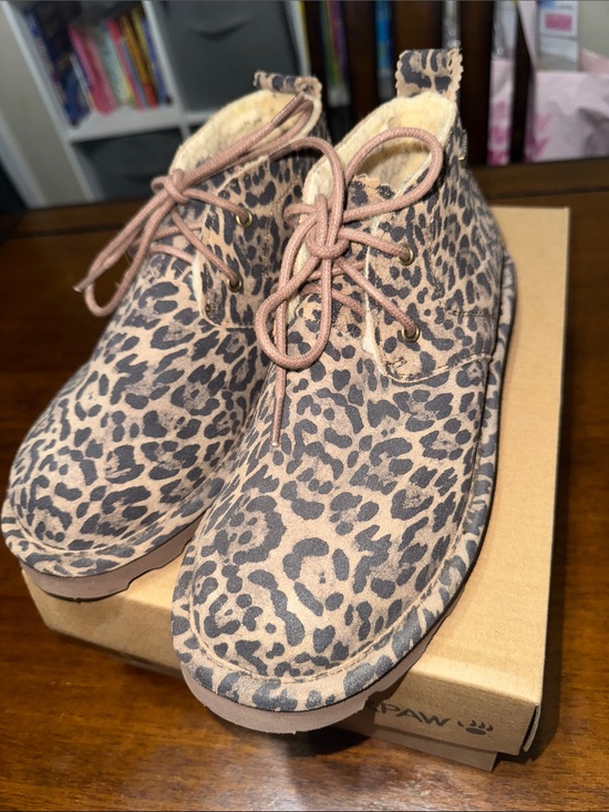 BearPaw Shoes - Bearpaw Leopard Print Sherpa Lined Ankle Boots - Brown